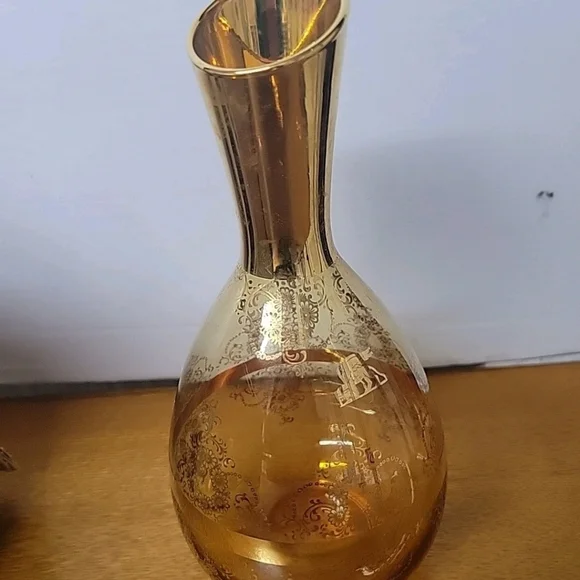 Murano Italy 24 Kt Gold Floral Glass Decanter & 6 Matching Glasses - Picture 7 of 16